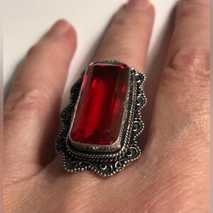 Garnet Stamped 925 Sterling Silver Ring